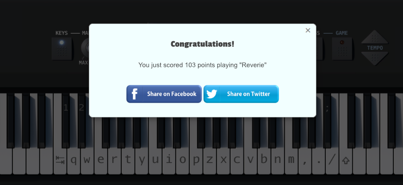Virtual Piano Online Piano Game With Interactive Songs - sharing piano score on social media